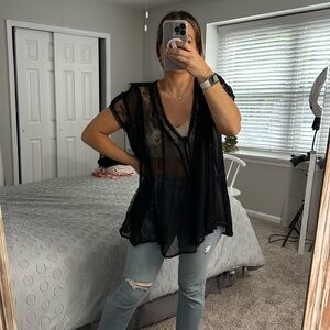 FREE PEOPLE Black Lace Top Oversized Size XS